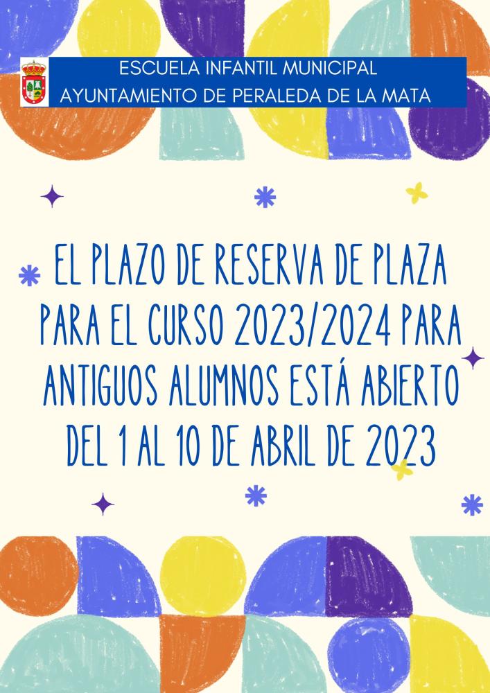 Imagen ABIERTO EL PLAZO DE RESERVA DE PLAZA PARA EL CURSO 2023/2024 EN LA ESCUELA INFANTIL MUNICIPAL