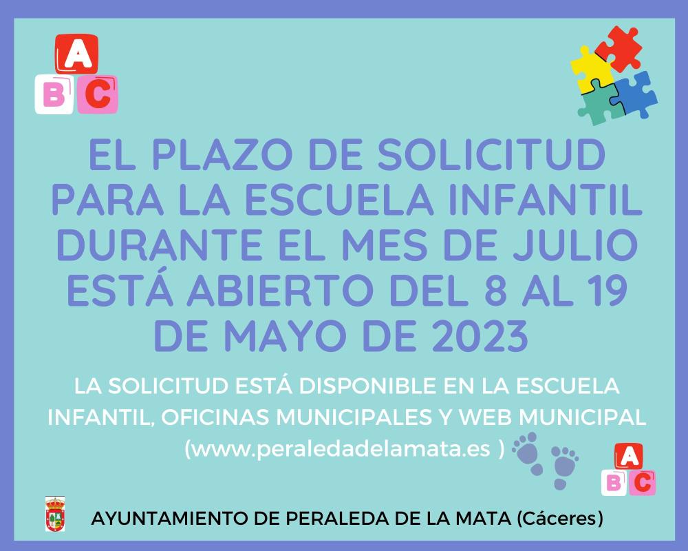 Imagen ABIERTO EL PLAZO DE INSCRIPCIÓN PARA LA ESCUELA INFANTIL MUNICIPAL DURANTE EL MES DE JULIO