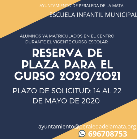 Imagen ABIERTO EL PLAZO DE RESERVA DE PLAZA PARA EL CURSO 2020/21 EN LA ESCUELA INFANTIL
