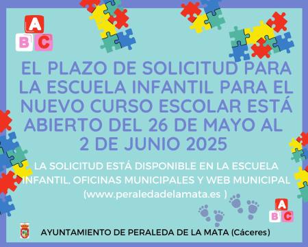 Imagen ABIERTO EL PLAZO DE ADMISIÓN PARA LA ESCUELA INFANTIL MUNICIPAL PARA EL NUEVO CURSO ESCOLAR 2025/2026
